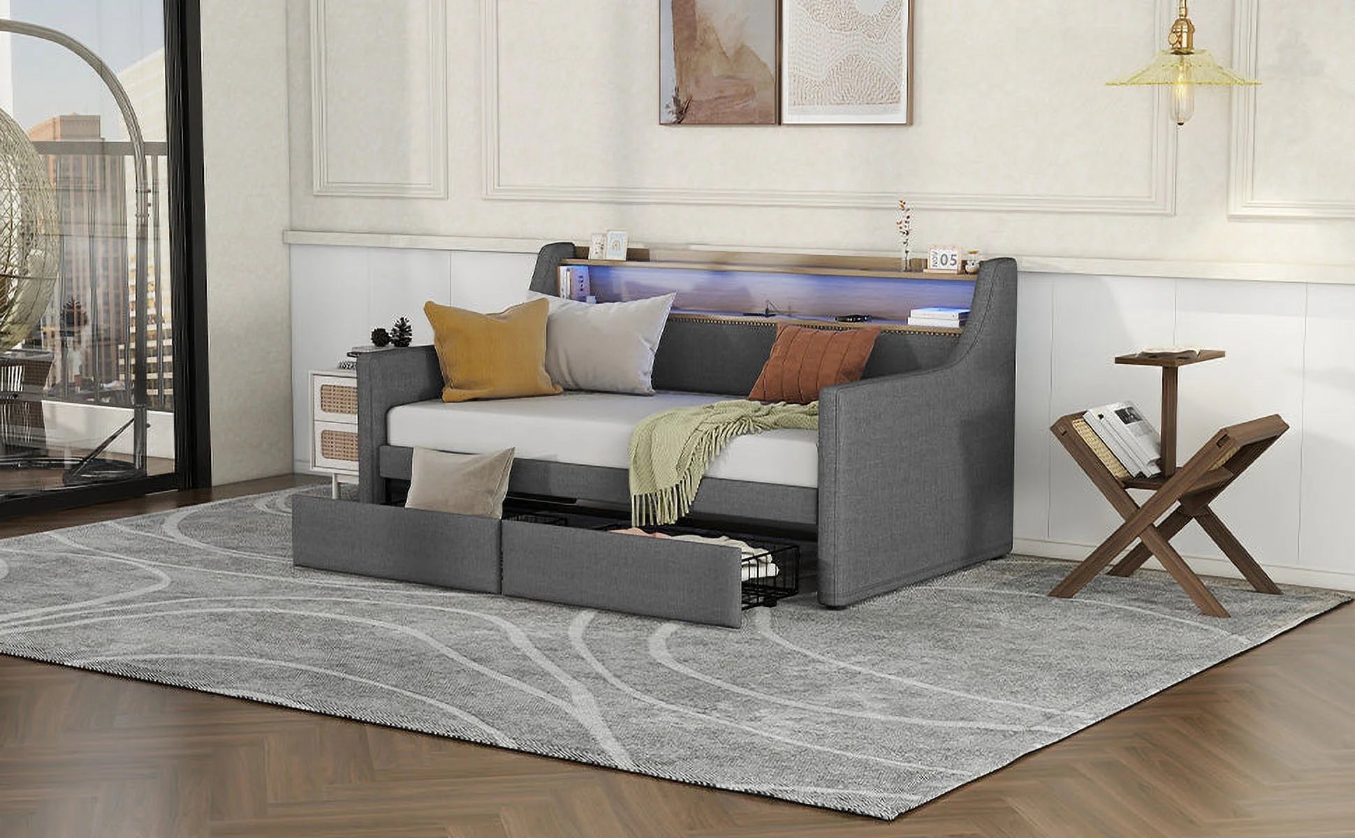 Belin Twin Size Daybed  with Charging Station and LED - Gray