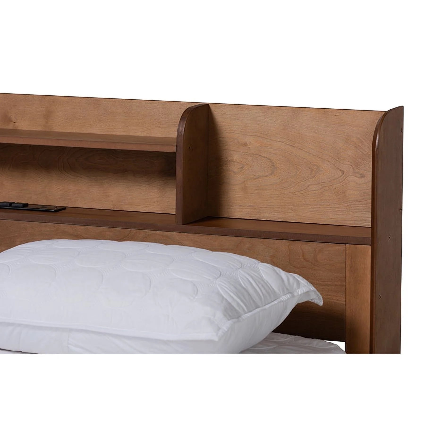 Baxton Studio Harper Mid-Century Modern Transitional Walnut Brown Finished Wood Full Size Platform Bed with Charging