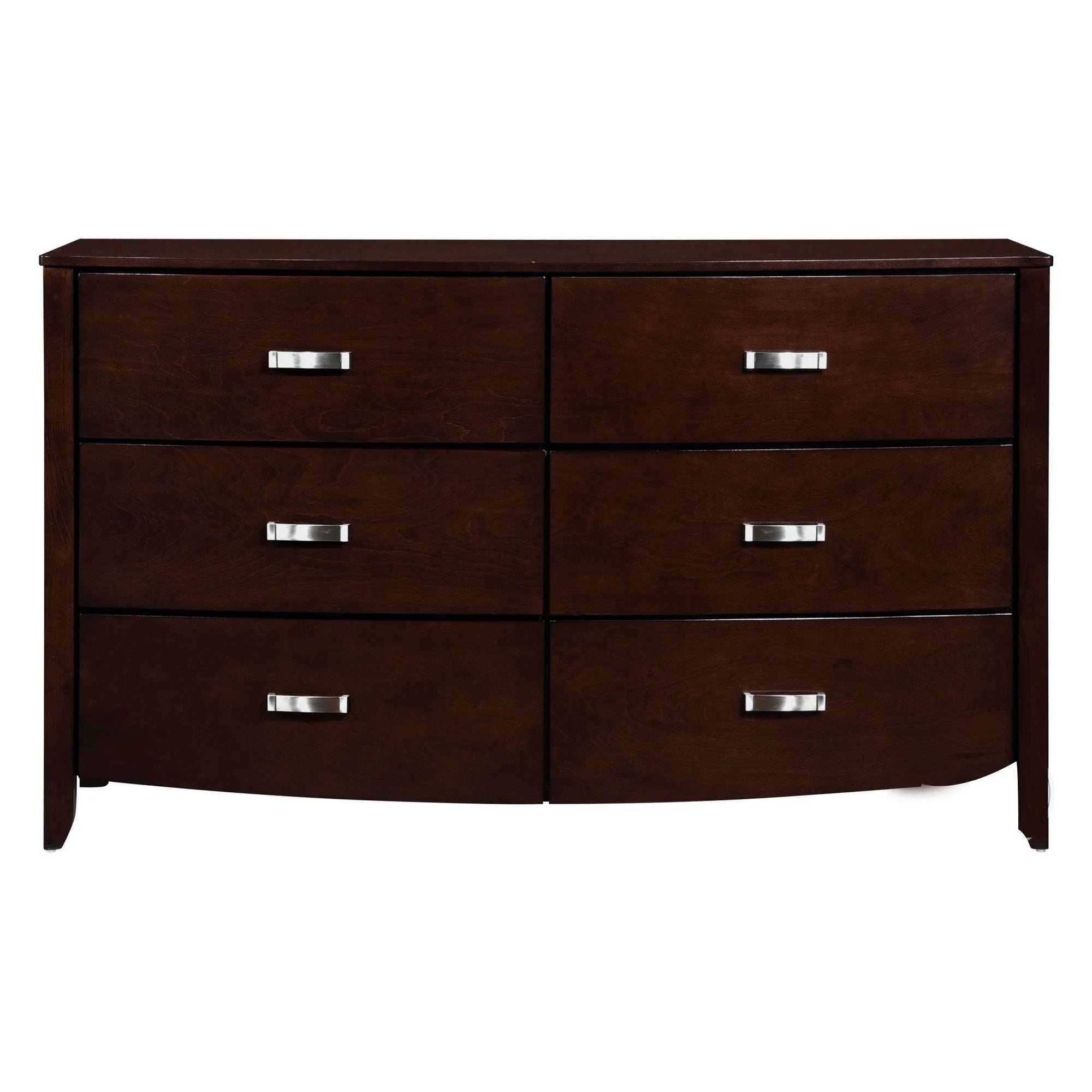 61 Inch 6 Drawer Wood Dresser, Metal Handles, Cherry Brown