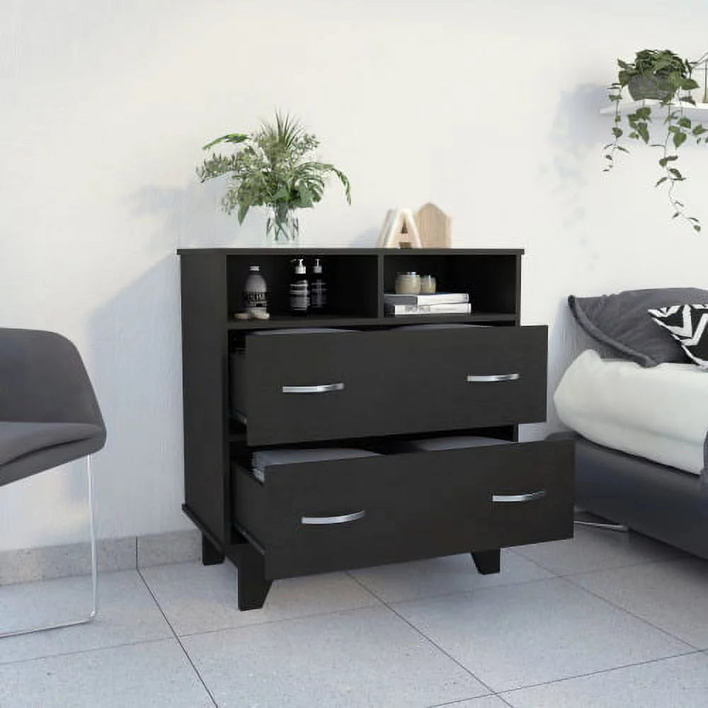 2-Drawer 2-Shelf Dresser Black Wengue