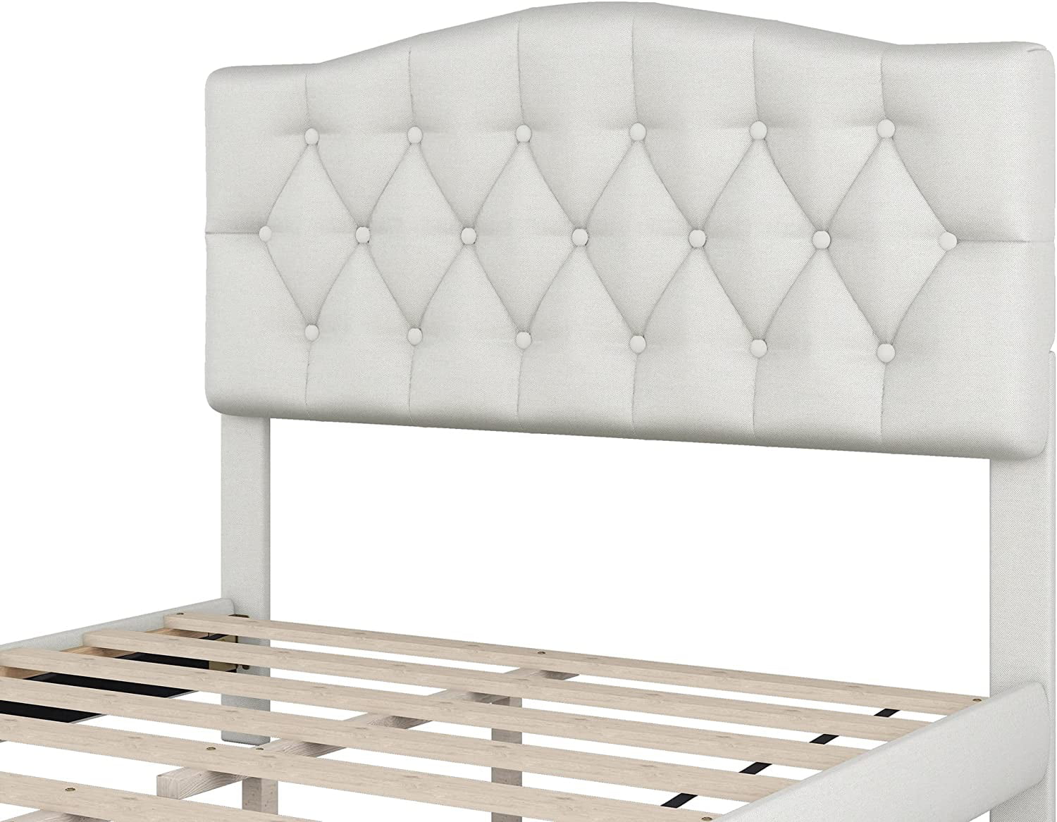 AngLink Linen Curved Upholstered Full Size Platform Bed with Diamond Tufted/Wood Bed Frame/Wood Slats, No Box Spring Needed -Beige, Full