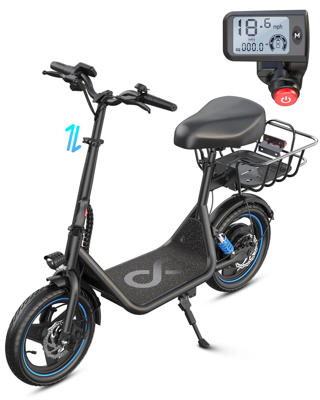 Athletgo C1PLUS 650W Electric Scooter with Seat for Adult,14 inch Commuter Electric Scooter with Bigger Seat - up to 25 Miles 18.6MPH Rear Basket