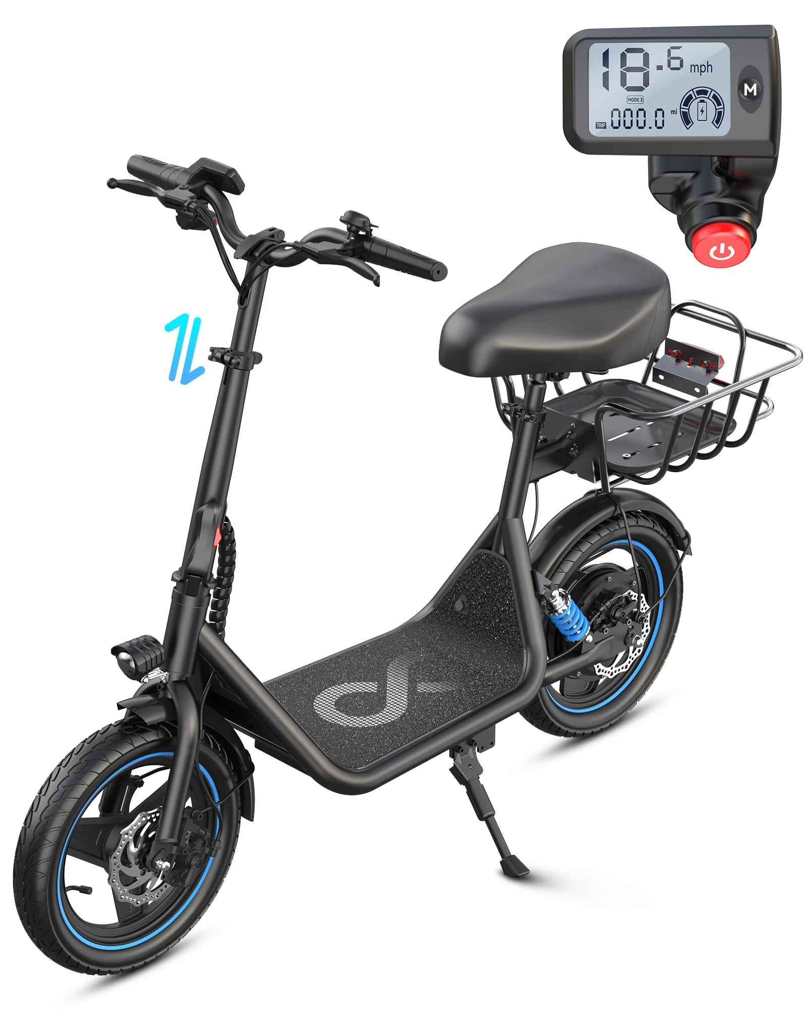 Athletgo C1PLUS 650W Electric Scooter with Seat for Adult,14 inch Commuter Electric Scooter with Bigger Seat - up to 25 Miles 18.6MPH Rear Basket