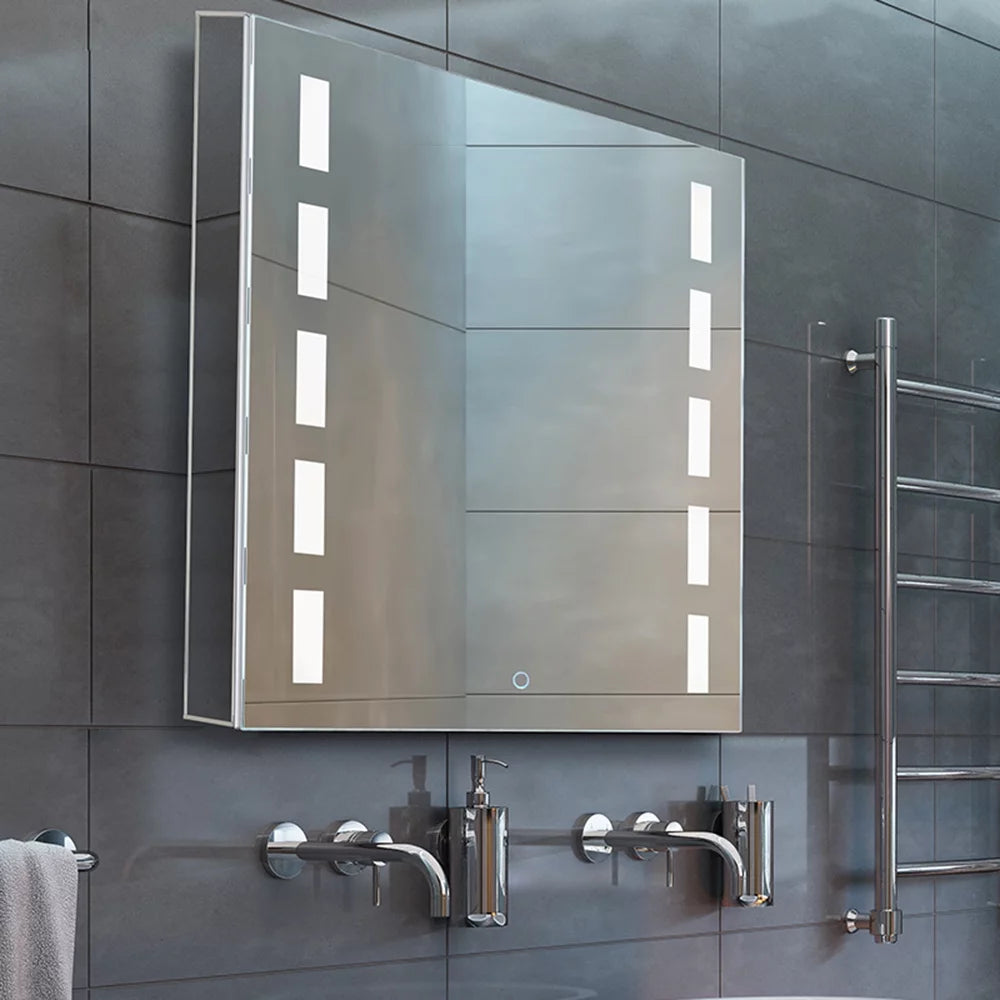 Bathroom Medicine Cabinet, Aluminum, Recessed/Surface Mount, 24" x 30", Left Hand Hinged, Mirrored w/LED