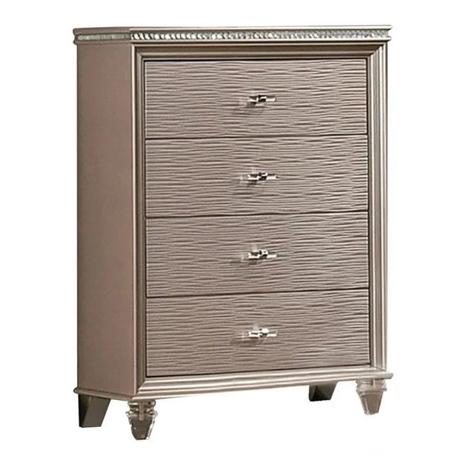 44 in. Jisoo Tall Dresser Chest with Textured Drawers & Crystal Accents, Gold