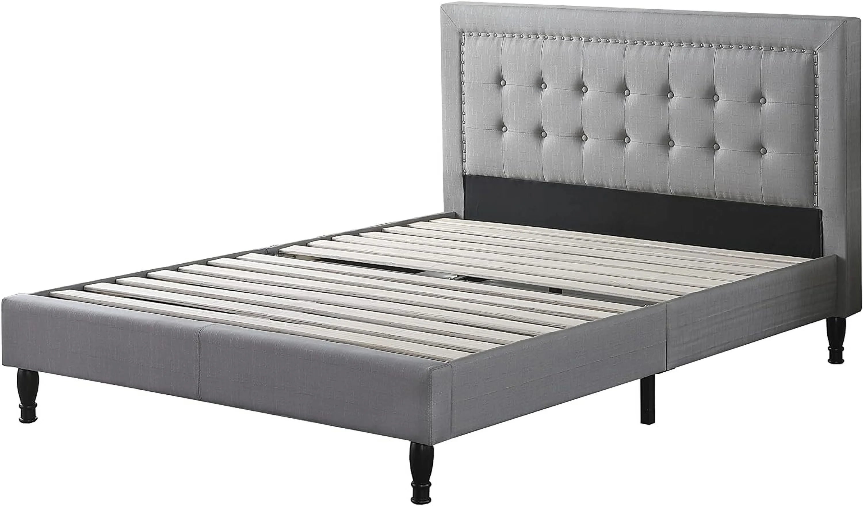 Athena II Premiere Classics Upholstered Linen Cloth Platform Bed II Button Tufted II 43.5" Tall Headboard II Mattress Foundation II Easy Assembly II Grey II Queen Furbed211_Queen_Grey