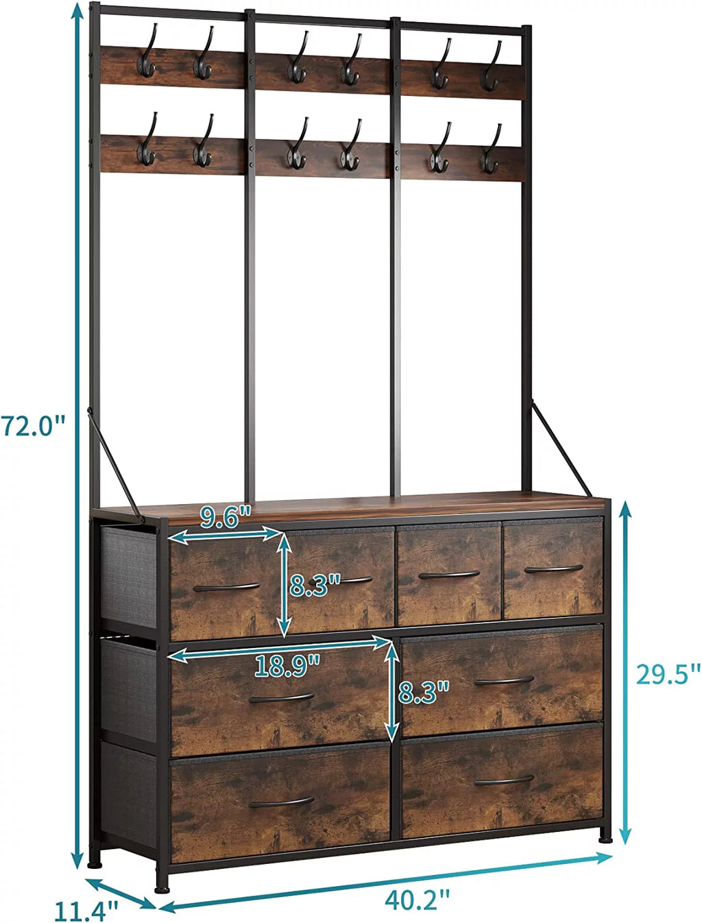 8 Drawer Dresser, Chest of Drawers for Bedroom Living Room, Entryway, Fabric Storage Chest for Closets (Rustic Brown)