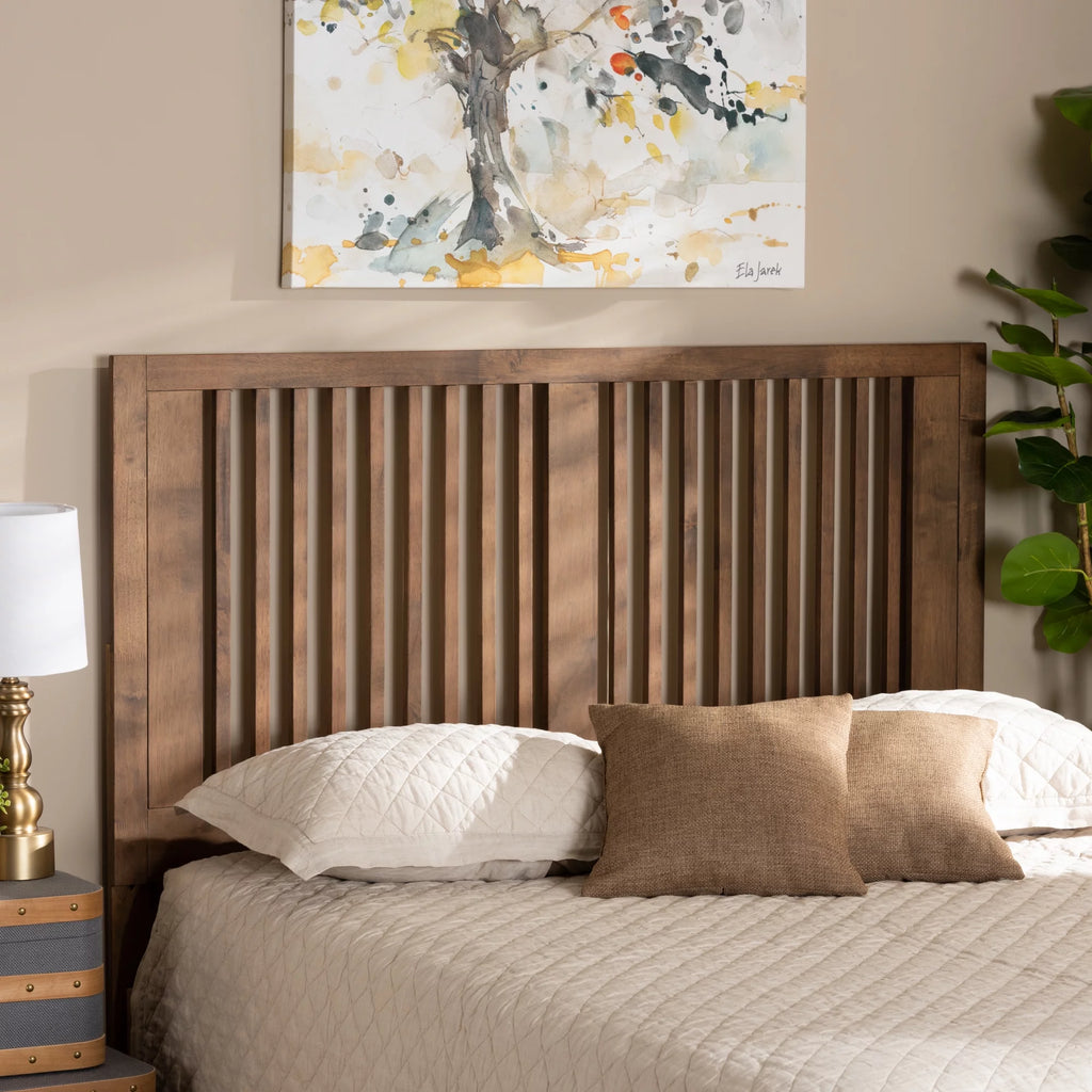 Baxton Studio Harena Contemporary/Modern Slat Back Support Rubberwood Headboard, King, Ash Walnut