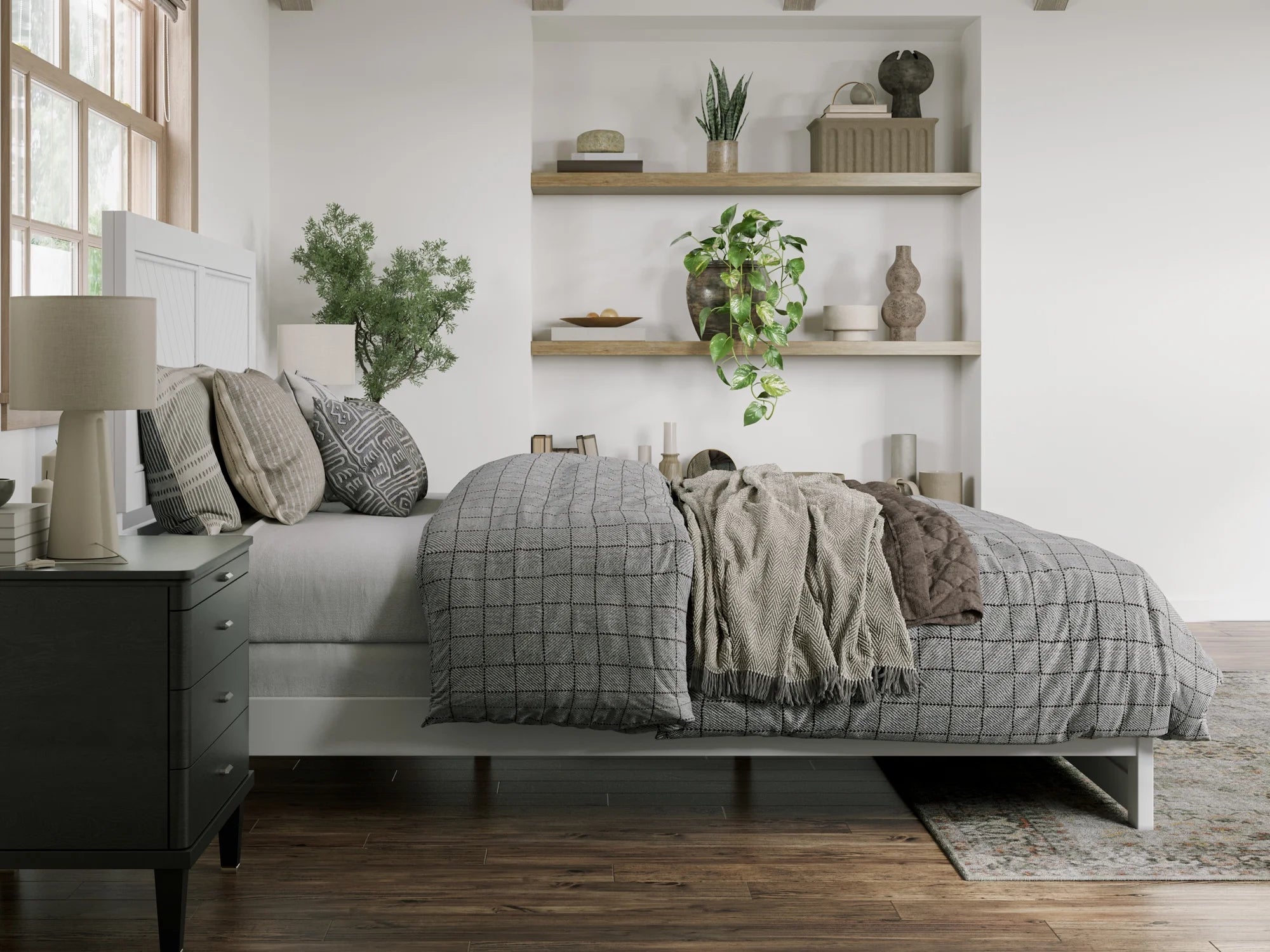 AFI Canyon White Solid Wood Foundation Bed Frame with Matching Footboard, Queen