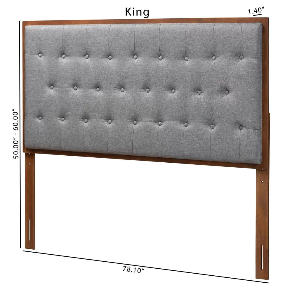 Baxton Studio Harumi Gray Fabric and Walnut Brown Wood King size Headboard