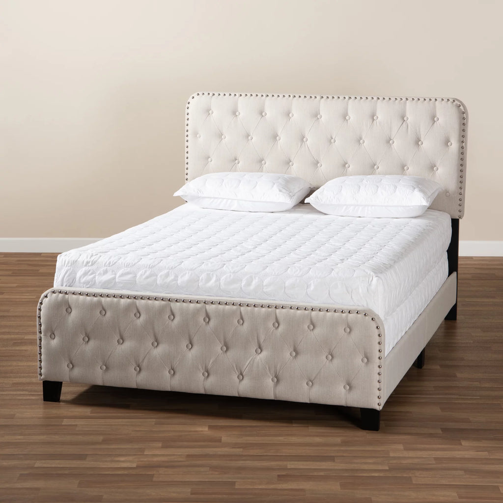 Baxton Studio Annalisa Modern Transitional Beige Fabric Upholstered Button Tufted Full Size Panel Bed