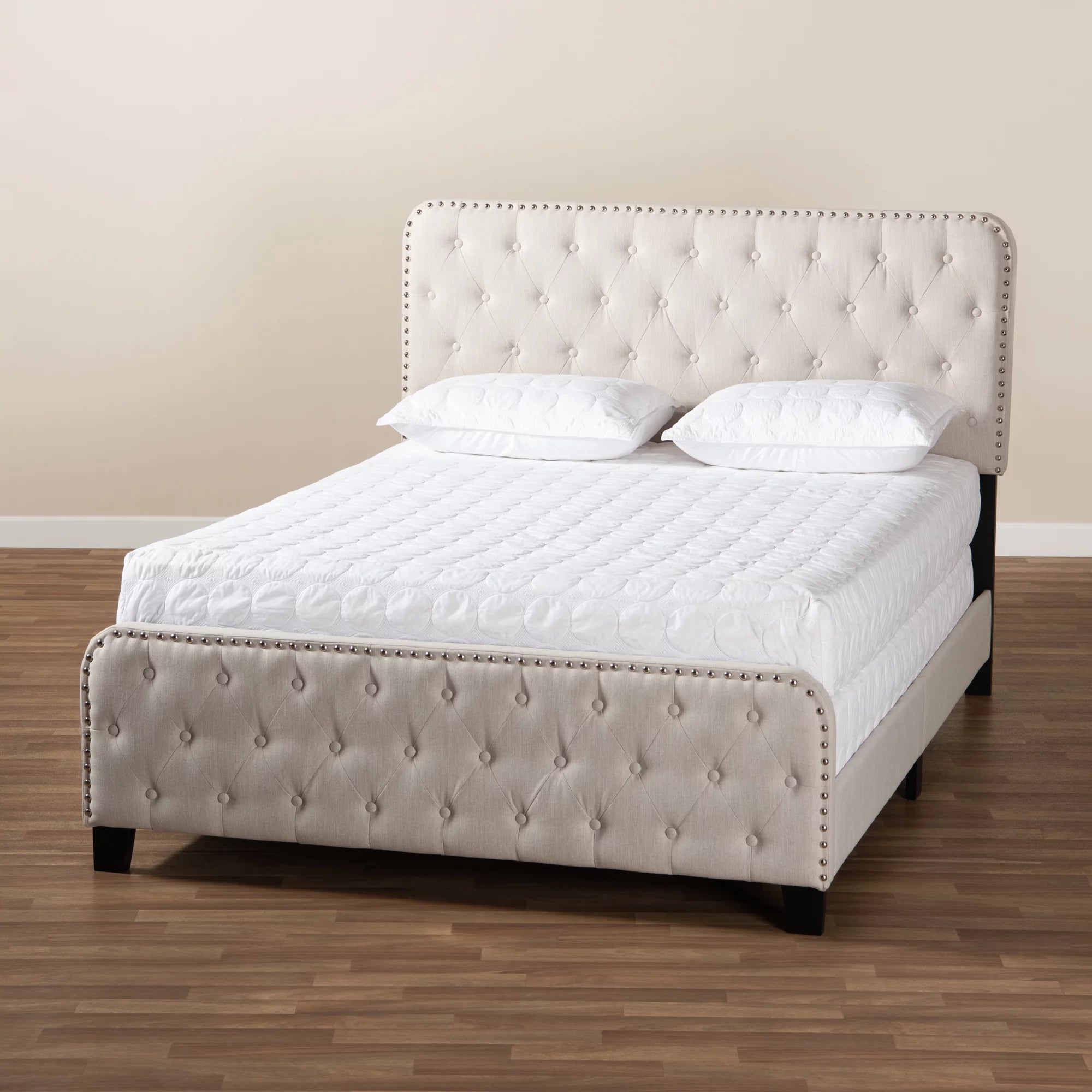 Baxton Studio Annalisa Modern Transitional Beige Fabric Upholstered Button Tufted Full Size Panel Bed