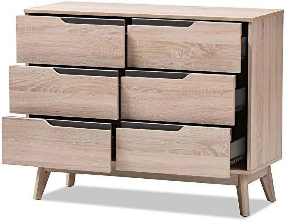 6 Drawer Wood Double Bedroom Dresser In Light Brown