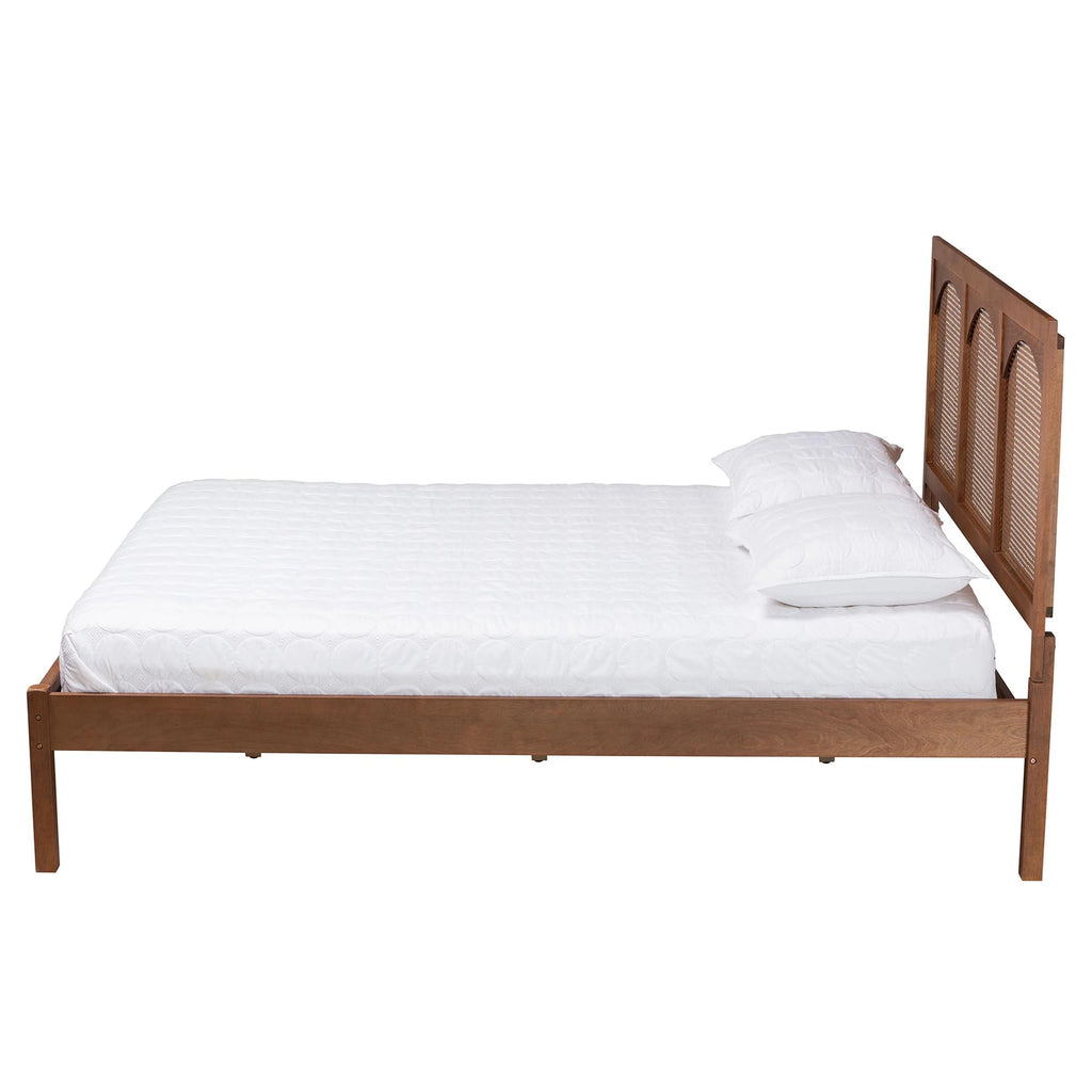 Baxton Studio Blossom Classic and Traditional Ash Walnut Finished Wood and Rattan King Size Platform Bed