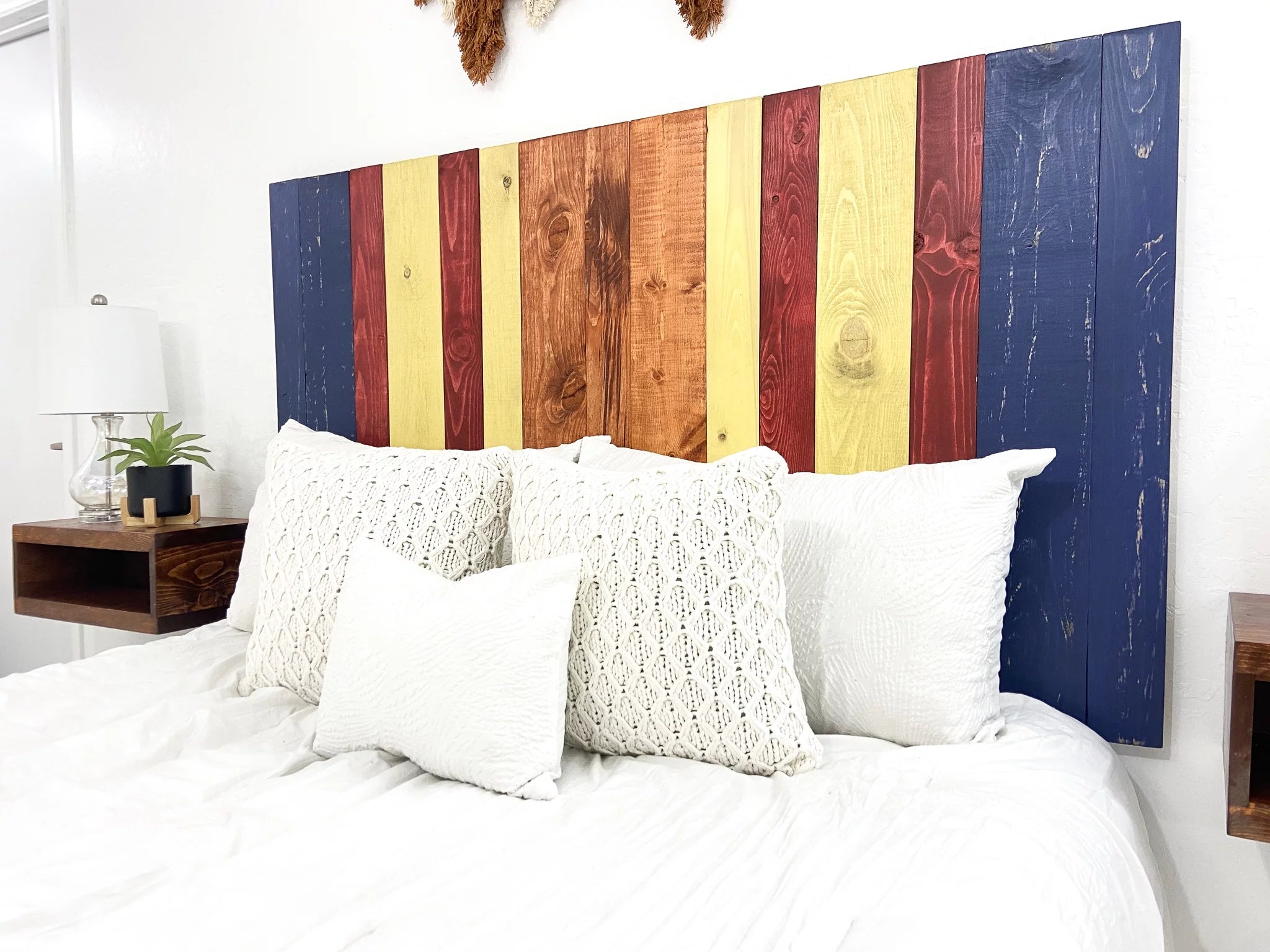 Barn Walls Copper Mix Signature Design, Multicolored Solid Wood Headboard, Floating Panels, Wall Mount, Adjustable Height, Easy Assembly, Queen Size
