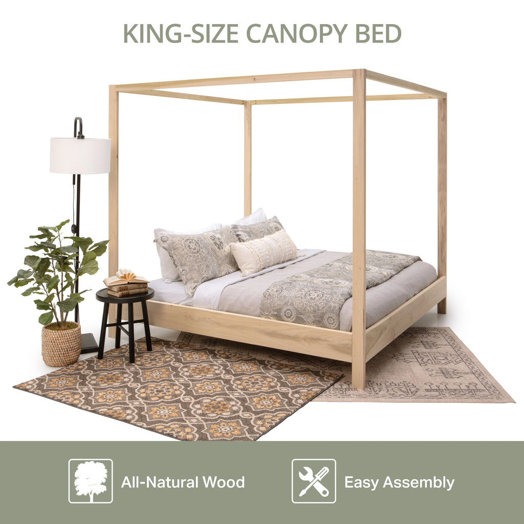 American Furniture Classics KING CANOPY Canopy Bed with Raised Platform, Natural - King Size