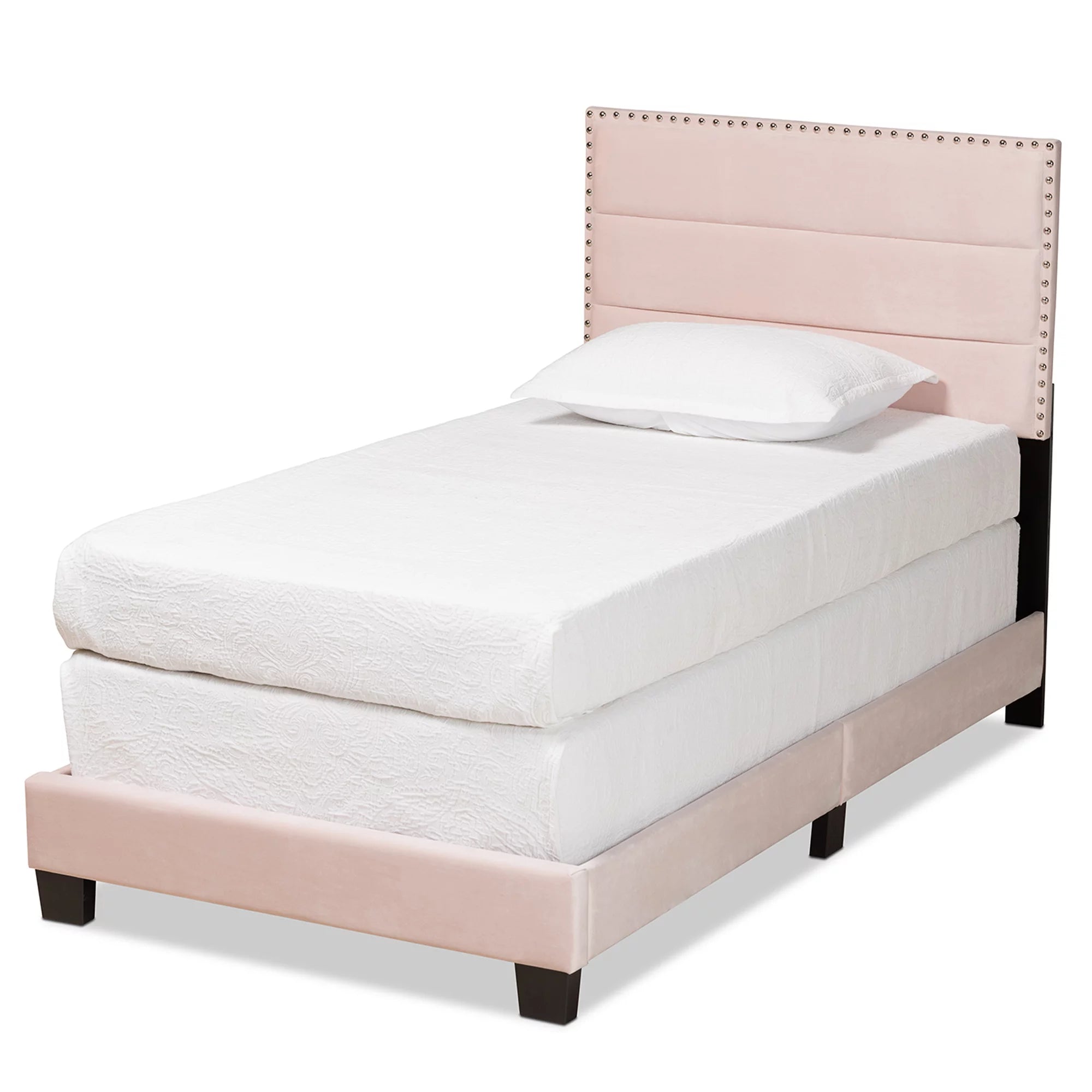 Baxton Studio Tamira Contemporary/Modern Velvet Tufted Panel Bed, Twin, Light Pink/Black