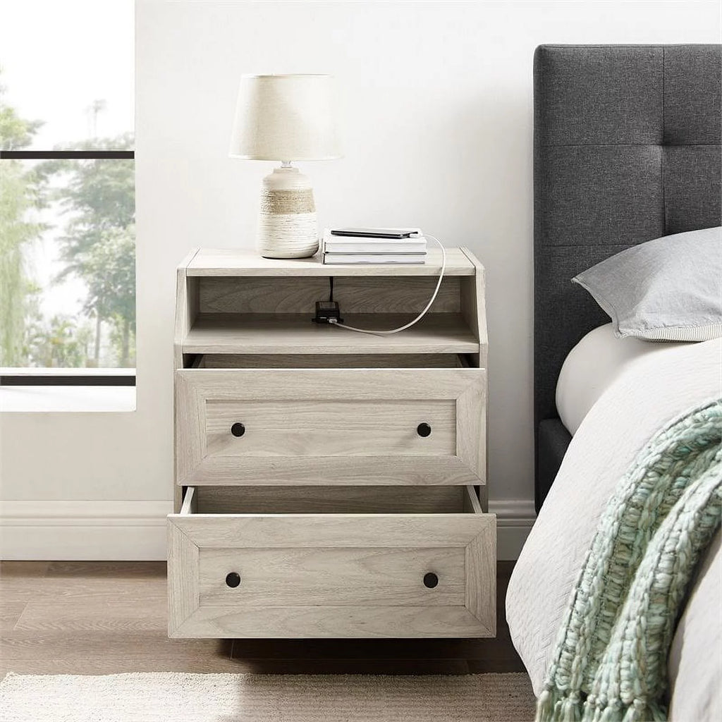 22" Curved Open Top 2-Drawer Bedroom Nightstand with USB in Birch