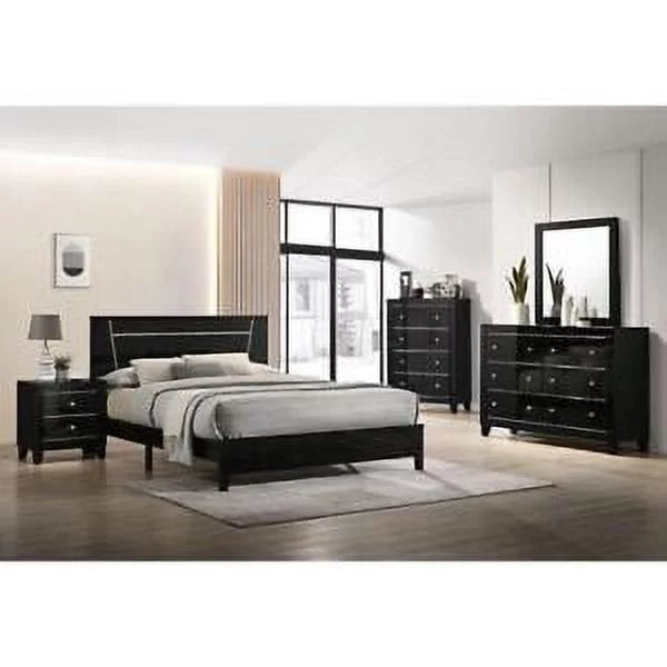 1pc Cal King Size Bed Black High Gloss Bedroom Furniture Contemporary Reinforced Support Legs Solid wood No Box Spring Required
