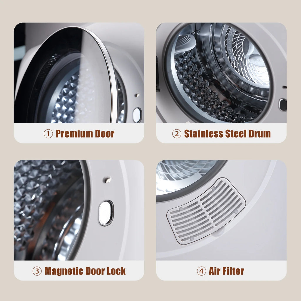 Auertech 850W, 1.6 Cu.ft. Electric Portable Dryer Compact Cloth Dryer, Stainless Steel Tub LCD Panel