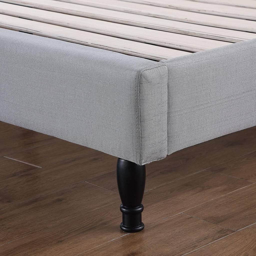 Athena II Premiere Classics Upholstered Linen Cloth Platform Bed II Button Tufted II 43.5" Tall Headboard II Mattress Foundation II Easy Assembly II Grey II Queen Furbed211_Queen_Grey