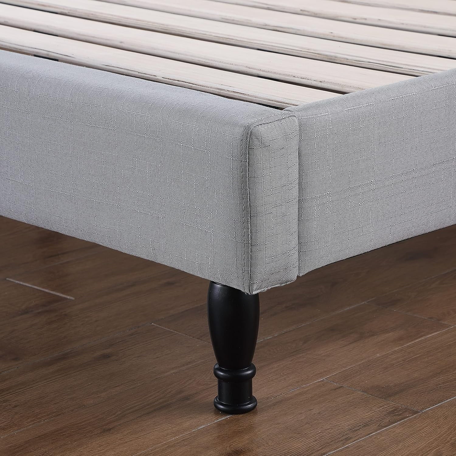 Athena II Premiere Classics Upholstered Linen Cloth Platform Bed II Button Tufted II 43.5" Tall Headboard II Mattress Foundation II Easy Assembly II Grey II Queen Furbed211_Queen_Grey