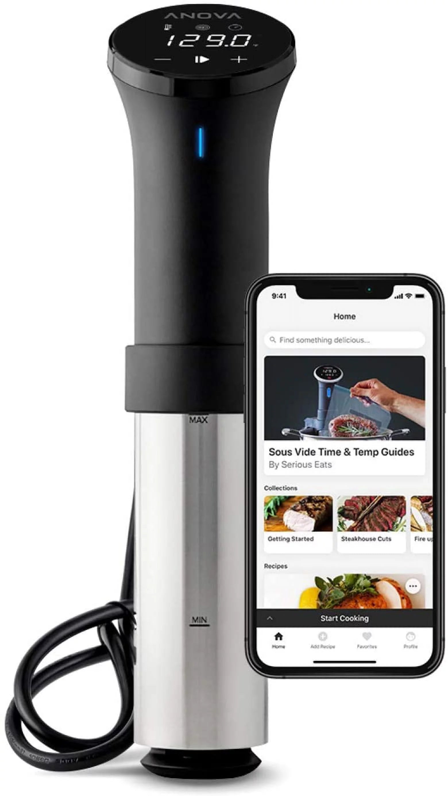 Anova Culinary AN500-US00 Sous Vide Precision Cooker (WiFi)  1000 Watts | Anova App Included  Black and Silver