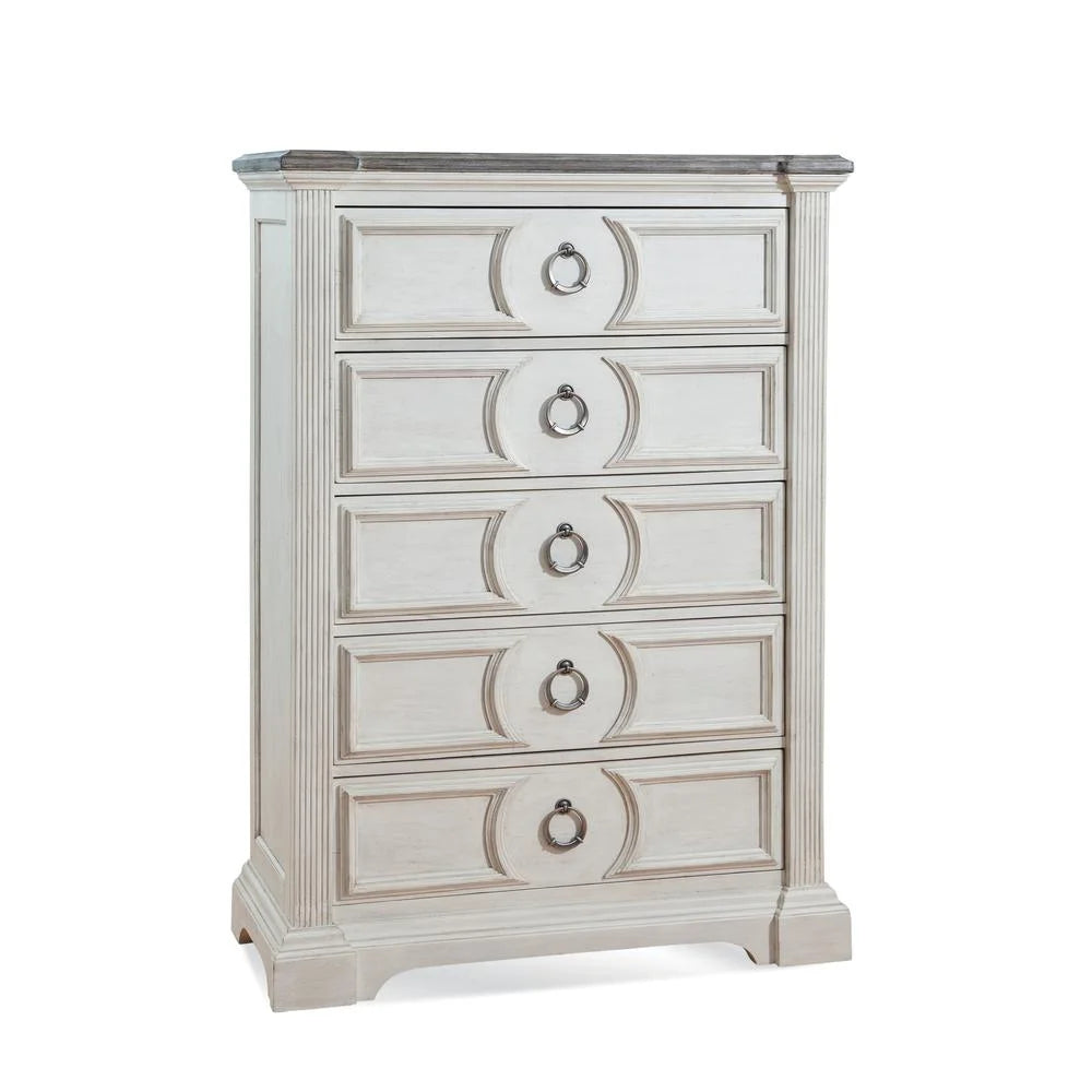 American Woodcrafters Brighten Distressed Antique White Wood 5-Drawer Chest