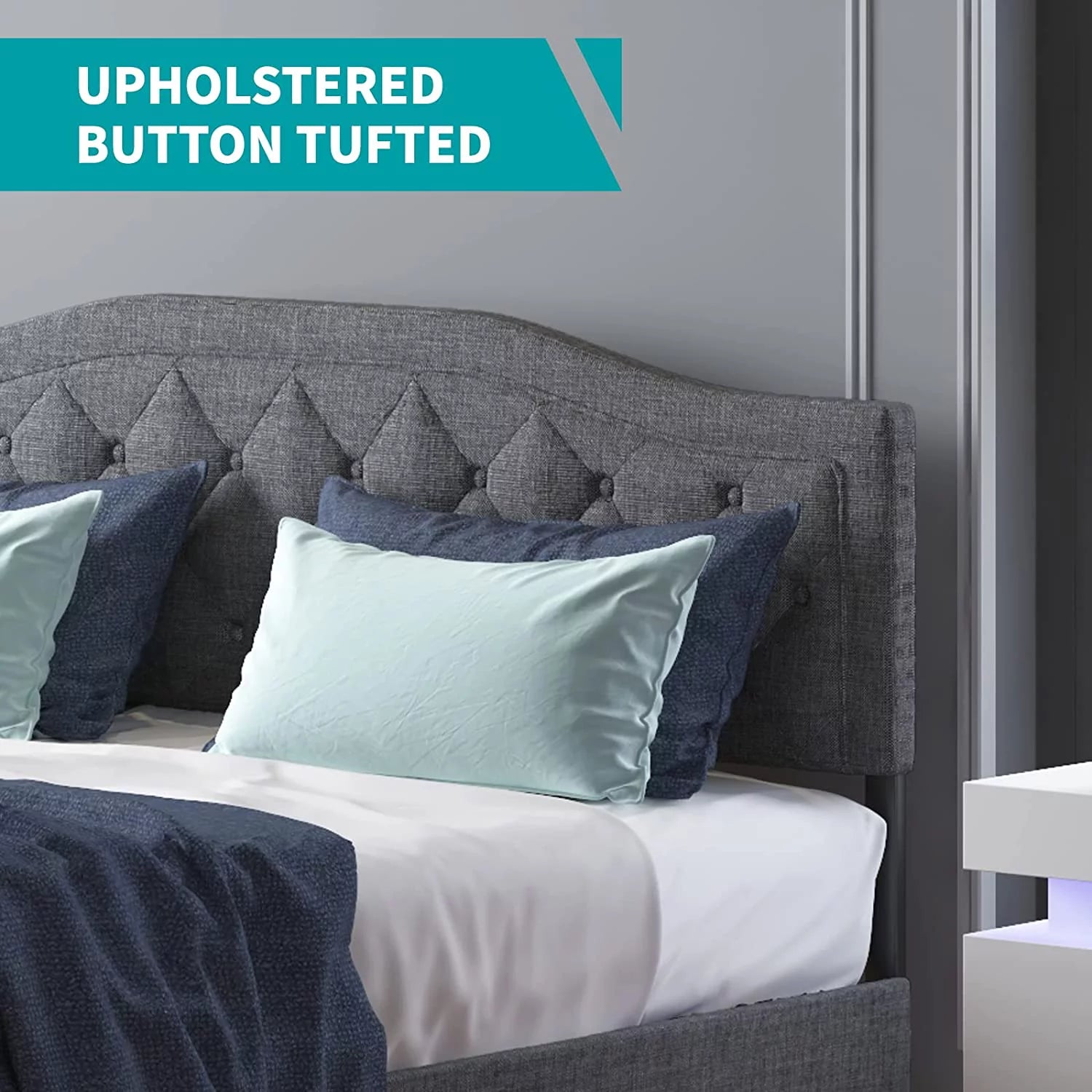 BALUS King Size Upholstered Bed Frame with Headboard,Metal Bed Frame with Steel Slat Support / No Box Spring Needed / Easily Assemble/No Mattress (Dark Gray)