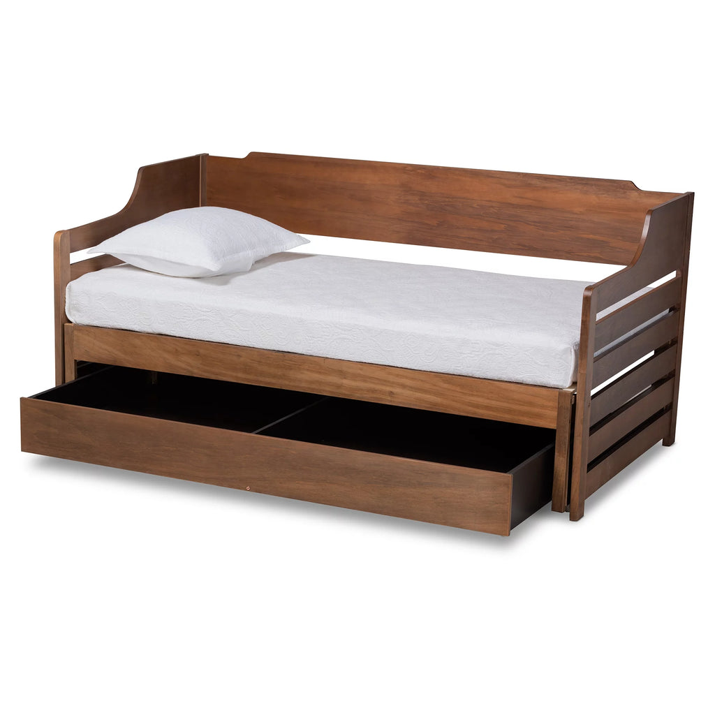 Baxton Studio Jameson Modern and Transitional Walnut Brown Finished Expandable Twin Size to King Size Daybed with Storage Drawer