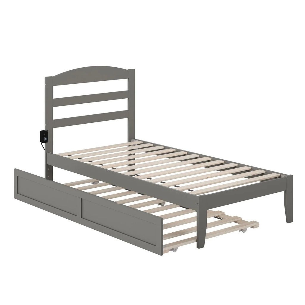 AFI Warren Solid Wood Platform Bed with Twin Trundle Grey Twin