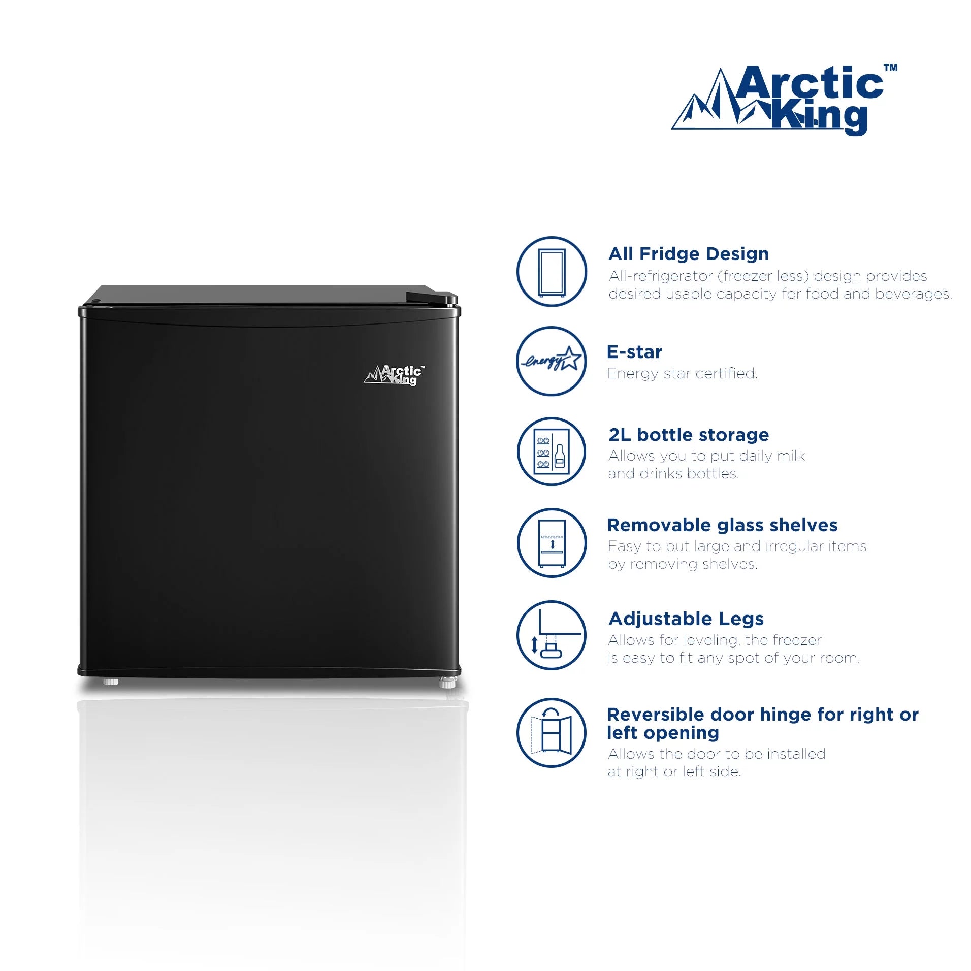 Arctic King 1.7 Cu ft No Freezer Mini Fridge, Black, E-Star, ARM17A5ABB