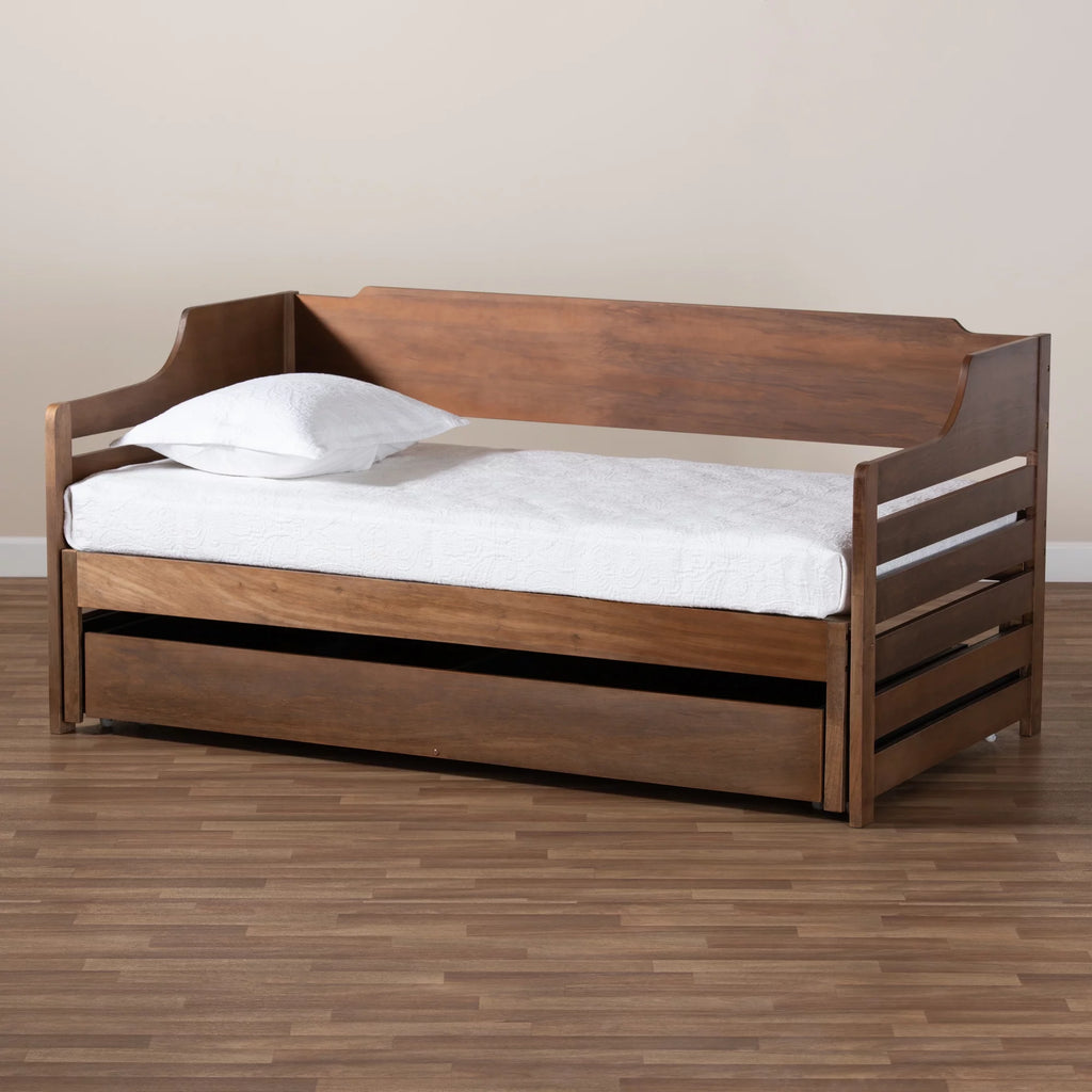 Baxton Studio Jameson Modern and Transitional Walnut Brown Finished Expandable Twin Size to King Size Daybed with Storage Drawer
