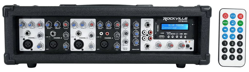 (2) Rockville SPGN154 15" 1600W DJ PA Speakers+Powered 4-Ch. Mixer+Stands+Cables