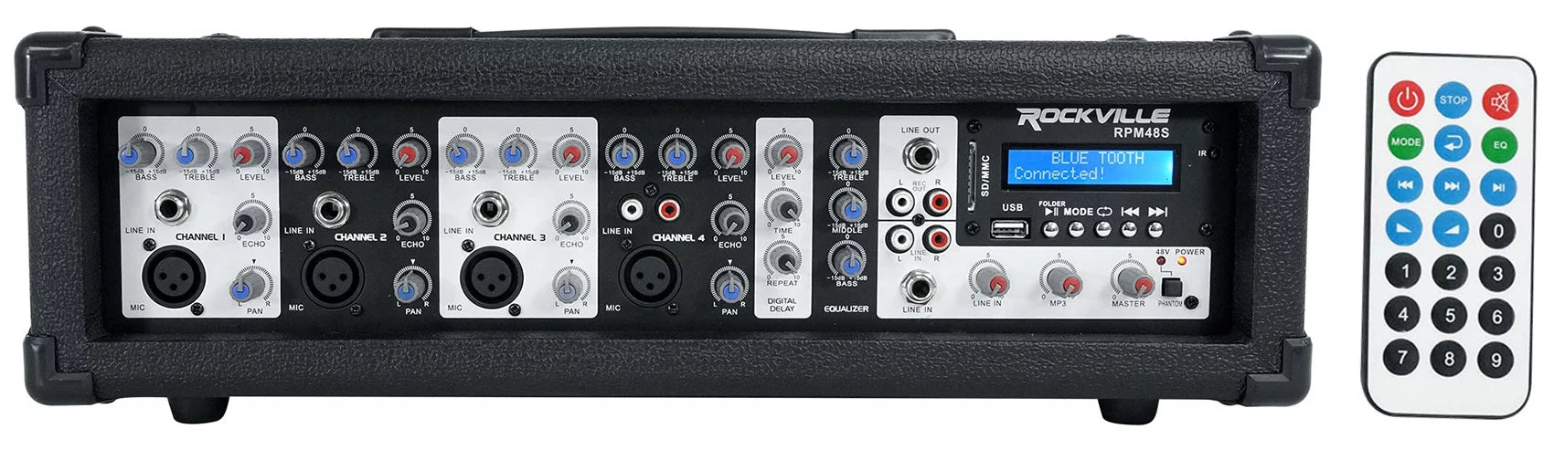 (2) Rockville SPGN154 15" 1600W DJ PA Speakers+Powered 4-Ch. Mixer+Stands+Cables