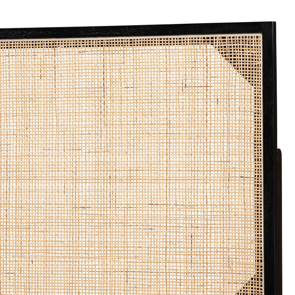 bali & pari Aurelia Black Bayur Wood and Natural Rattan Queen Size Headboard