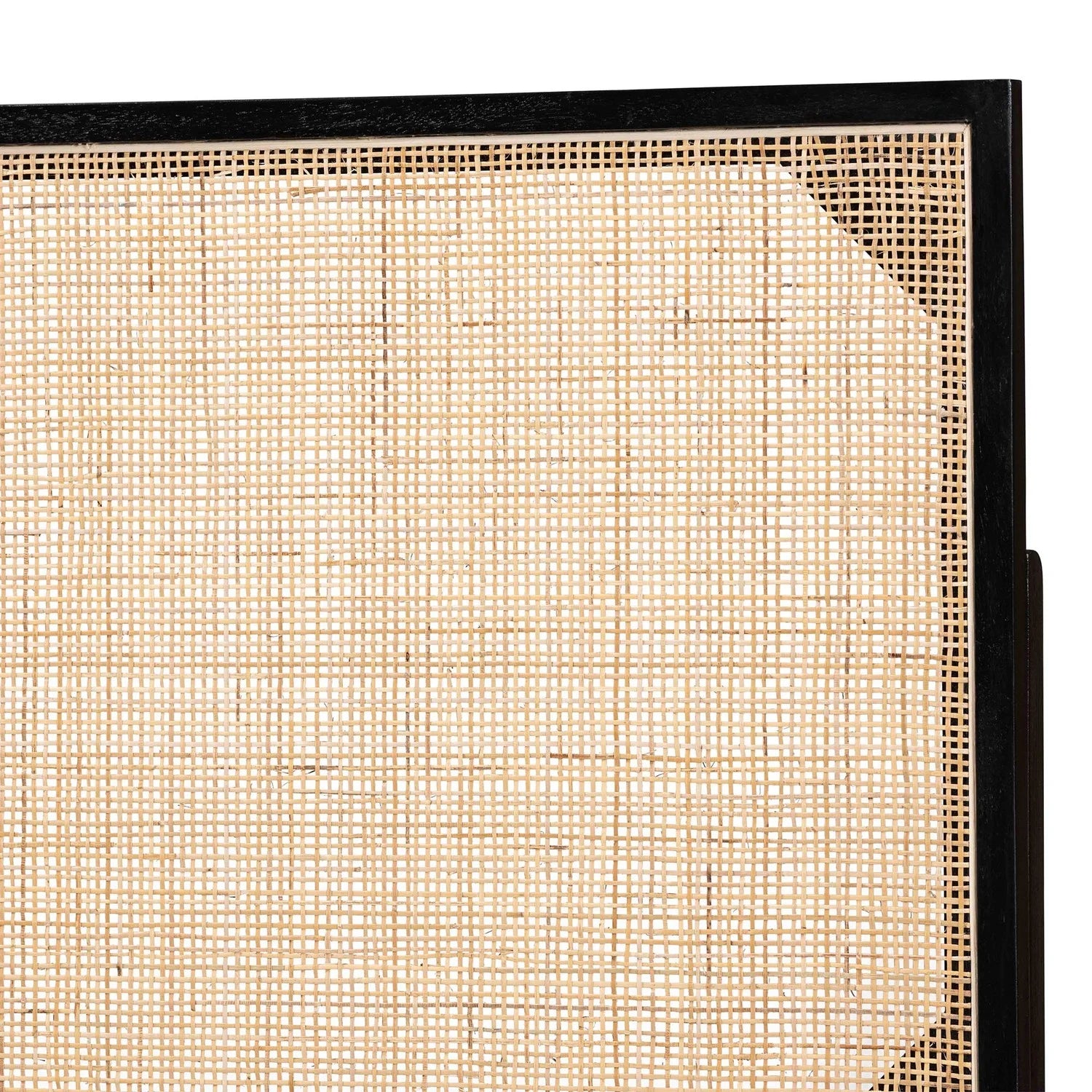 bali & pari Aurelia Black Bayur Wood and Natural Rattan Queen Size Headboard