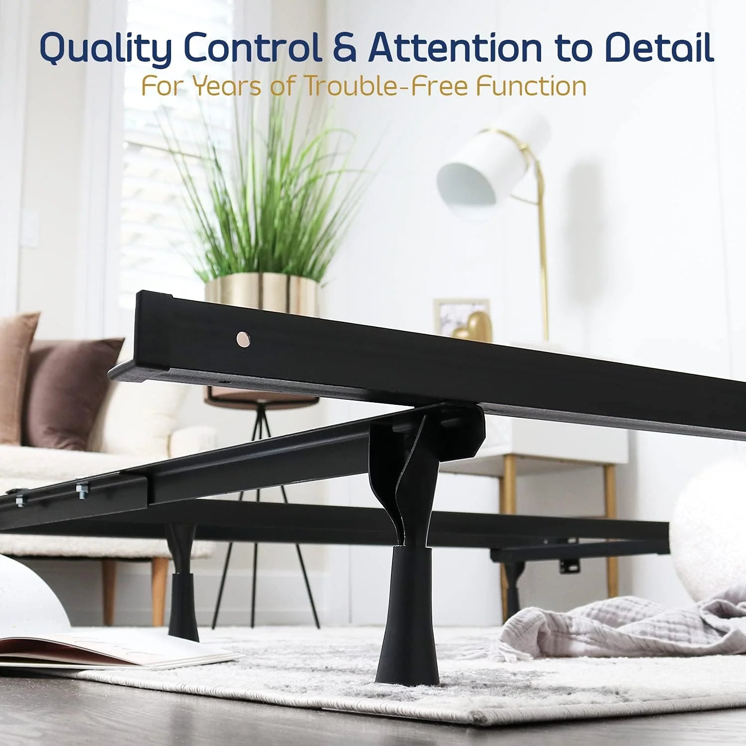 Adjustable Bed Base - Heavy Duty Steel Bed Frame, Metal Bed Frame Expands To Full Bed Rails, Full/Queen Bed Frame - 5.25” H Bed Frame , Universal Headboard Brackets, Black