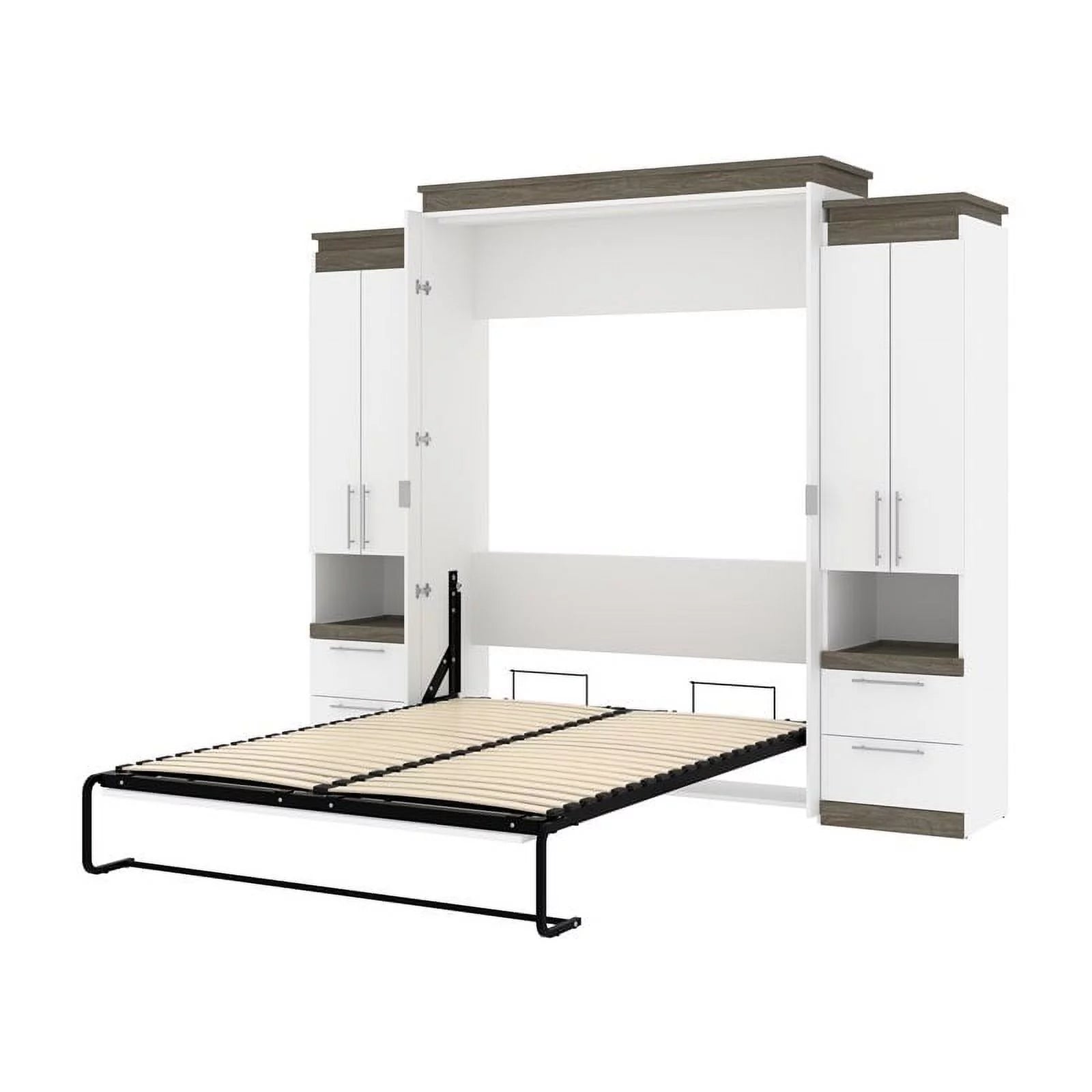 Atlin Designs 104" Modern Wood Queen Murphy Bed with 2 Storage Cabinets in White