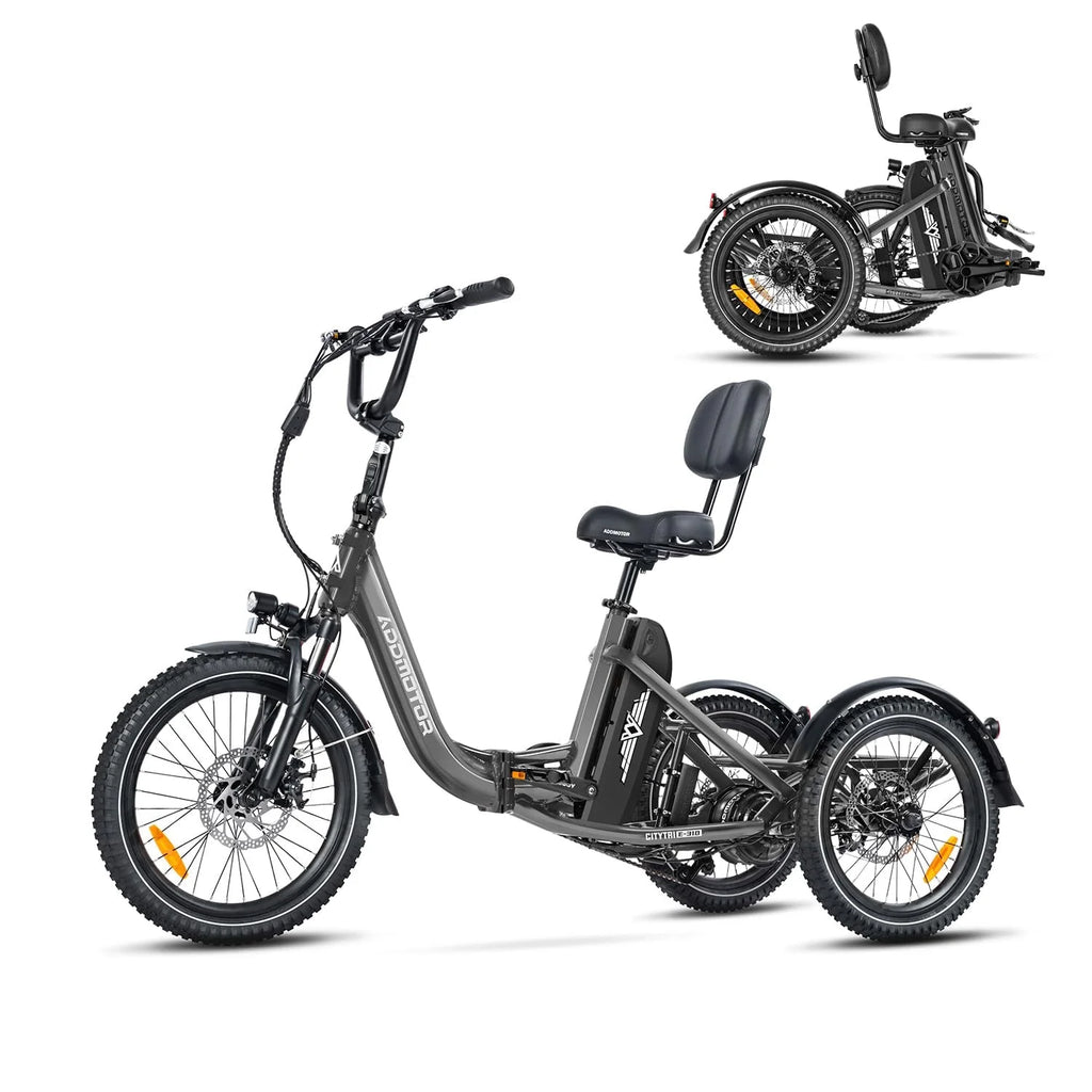 Addmotor Electric Trike, 750W (Peak 1400W) 90Miles Electric Tricycle for Adults, 48V 20Ah Folding 3 Wheel Electric Bikes with Parking Brake & Rear Speed Differential, E-310 Gray