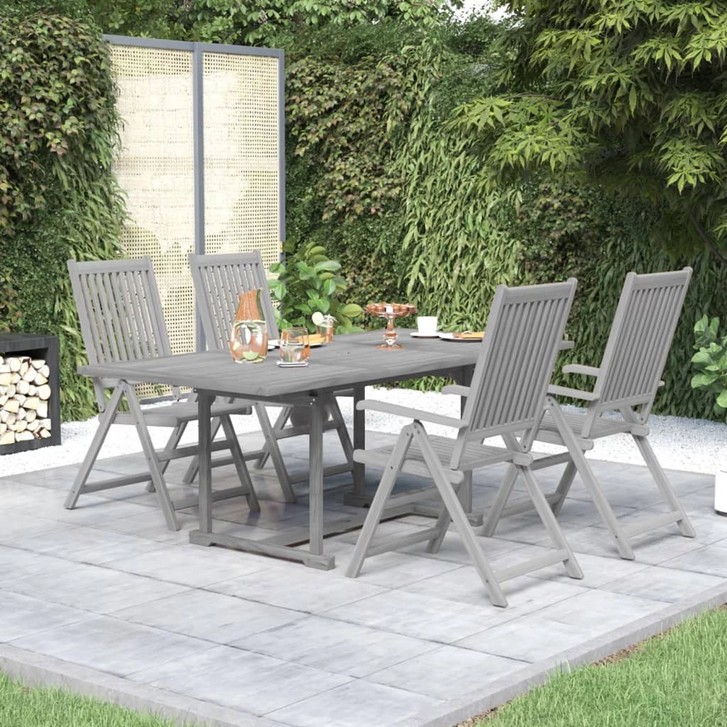 Anself 5 Piece Patio Dining Set Acacia Wood Rectangle Extendable Table with Backrest Adjustable 4 Garden Chairs Wooden Dining Set Gray for Balcony, Yard, Deck, Lawn,  Furniture