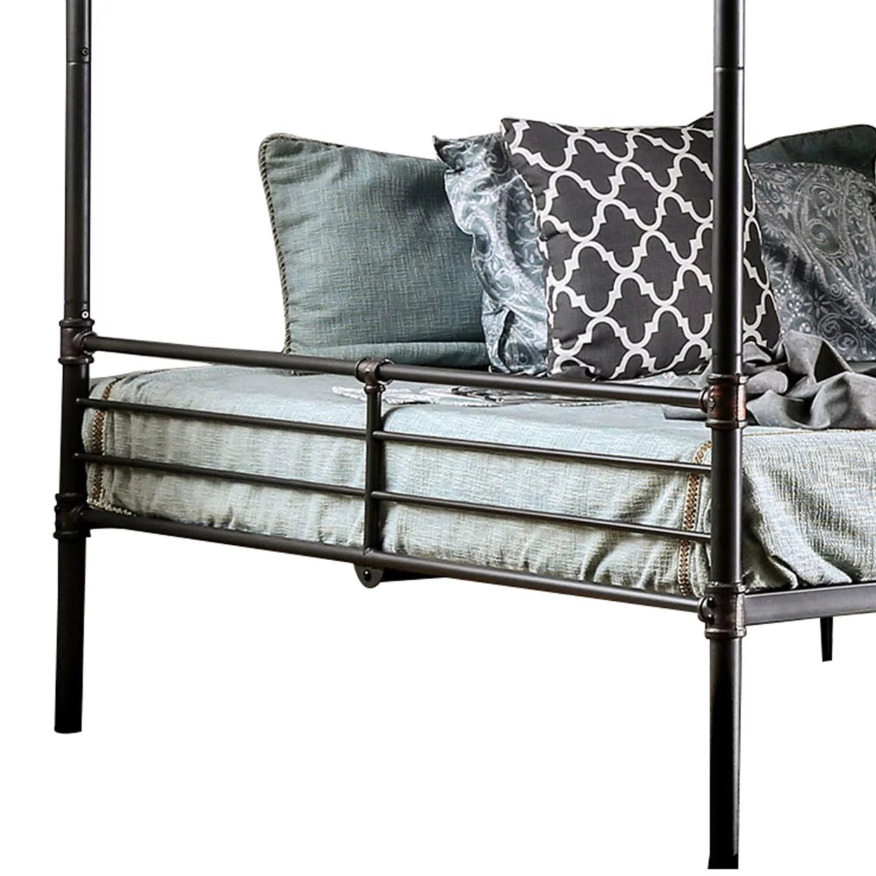 2 Tier Industrial Style Queen Size Bunk Bed with Attached Ladder, Black- Saltoro Sherpi