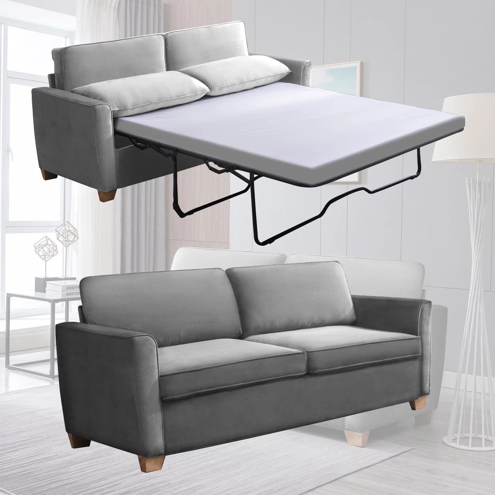 BALUS 2-in-1 Sofa Bed, Full Pull-out Sofa Bed, Sofa Bed with Foam  Mattress, Loveseat Sofa Bed for Living Room, Bedroom, Office, Small Space, Light  Gray
