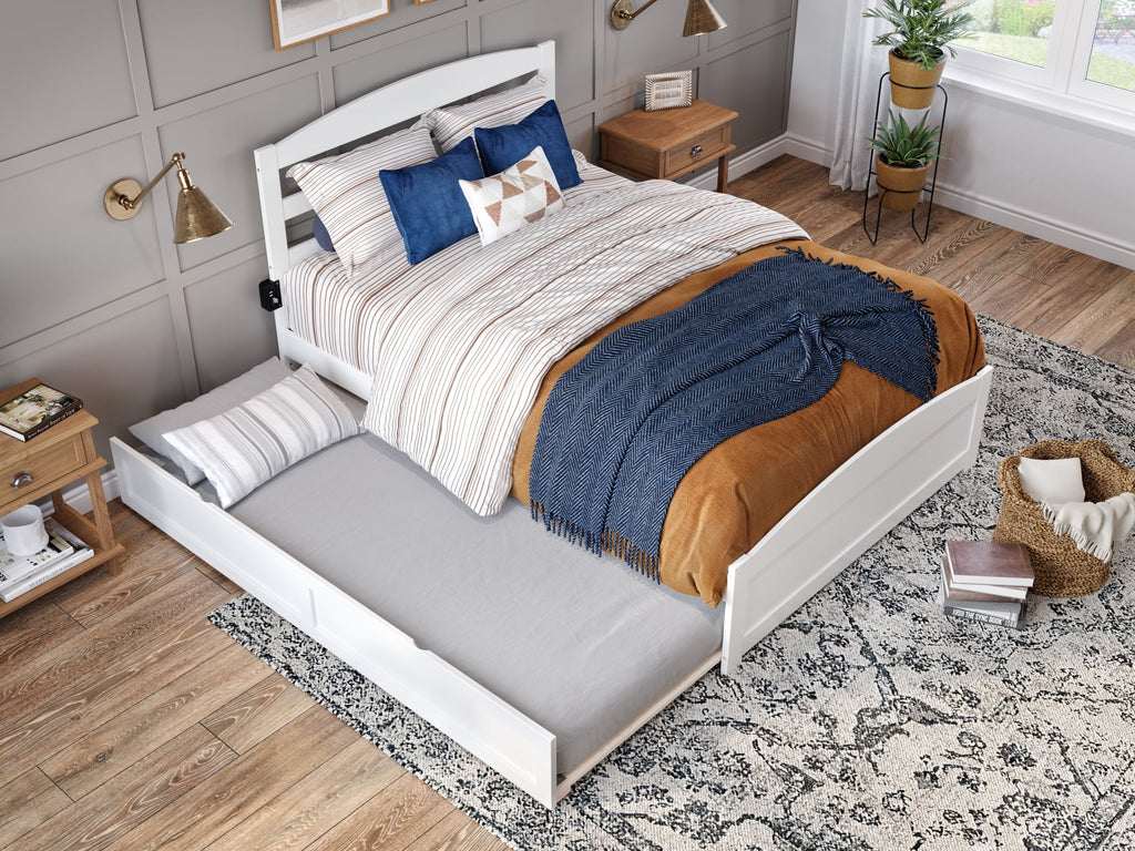 AFI Warren Queen Wood Platform Bed with Headboard Footboard & Twin XL Trundle, White