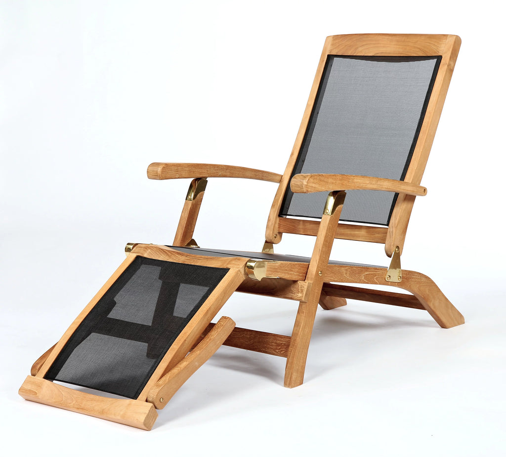 ARB Teak Colorado Black Textiline Steamer Deck Lounge Chair