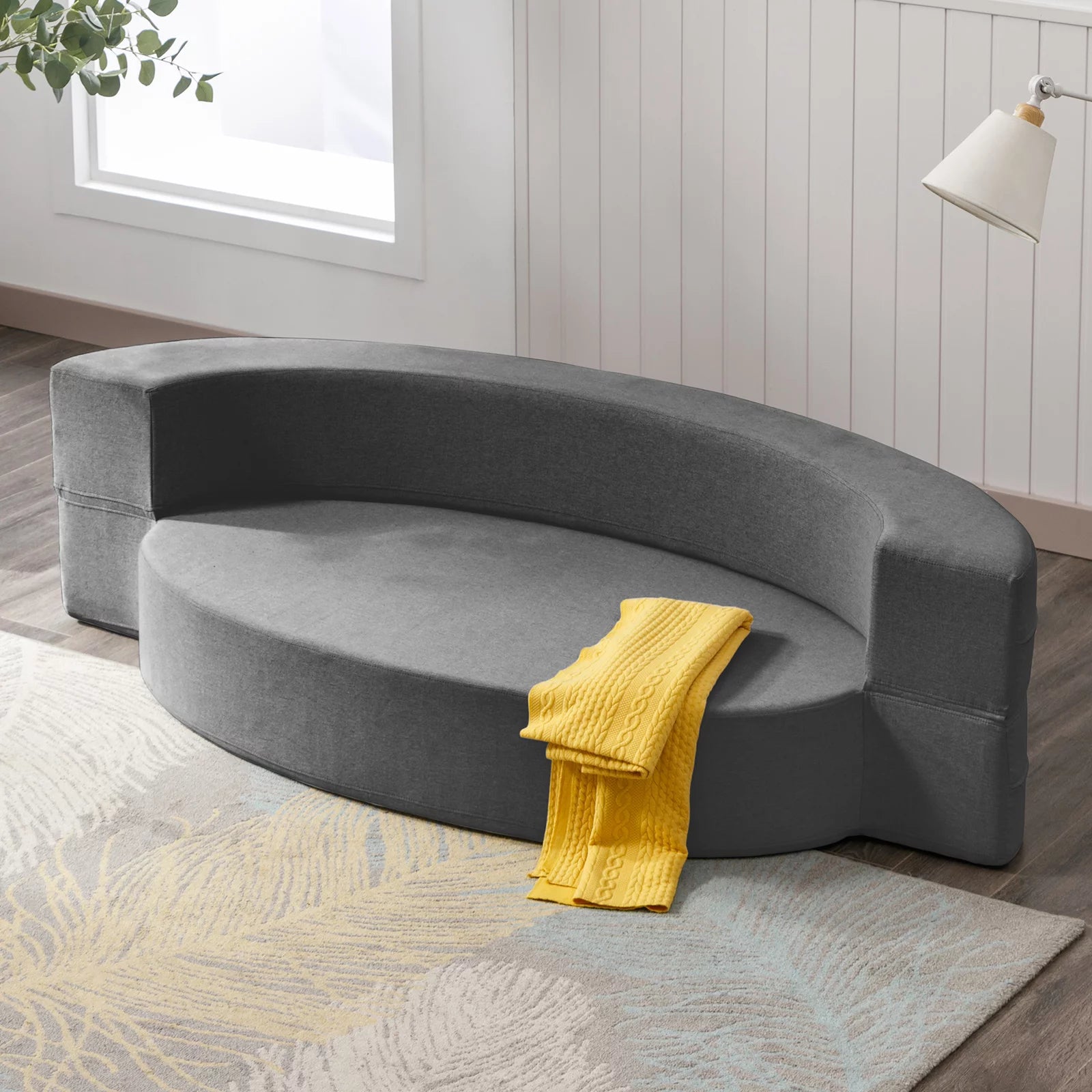 BALUS 9.8 Inch Folding Sofa Bed Couch, Memory Foam Futon Mattress Linen Fabric Sofa, Floor Couch Lounge Sleeper Bed for Living Room Bedroom Guest Room, Dark Grey