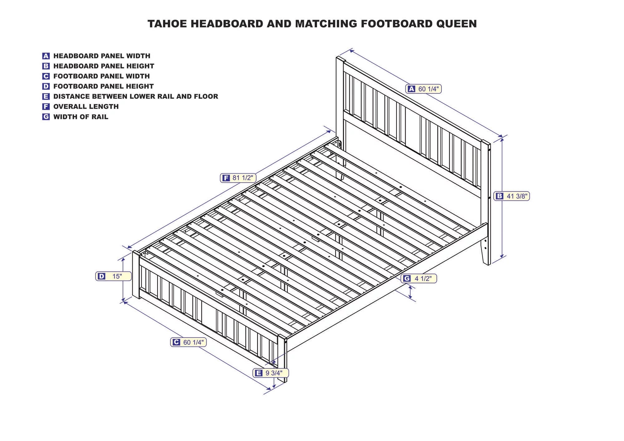 AFI Tahoe 14" Queen Wood Platform Bed with Slatted Headboard and Footboard, White