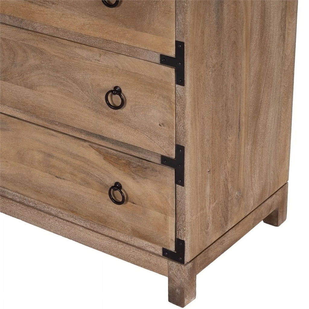 Beaumont Lane 3-Drawer Transitional Wood Campaign Chest in Natural/Dark Bronze