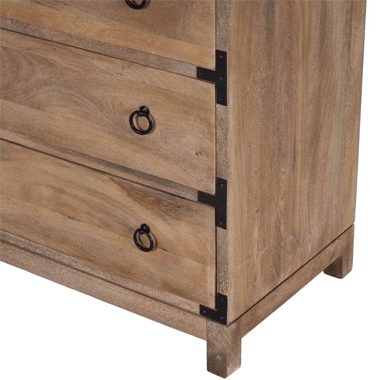 Beaumont Lane 3-Drawer Transitional Wood Campaign Chest in Natural/Dark Bronze