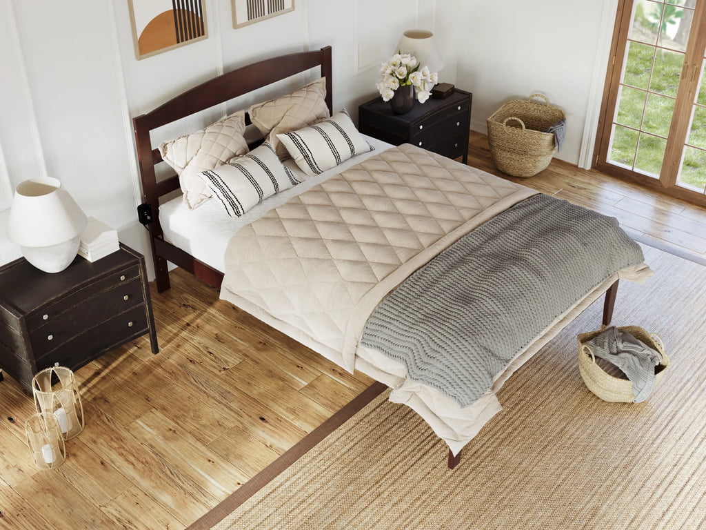 AFI Warren 14" Full Wood Platform Bed Frame with Slatted Headboard, Walnut